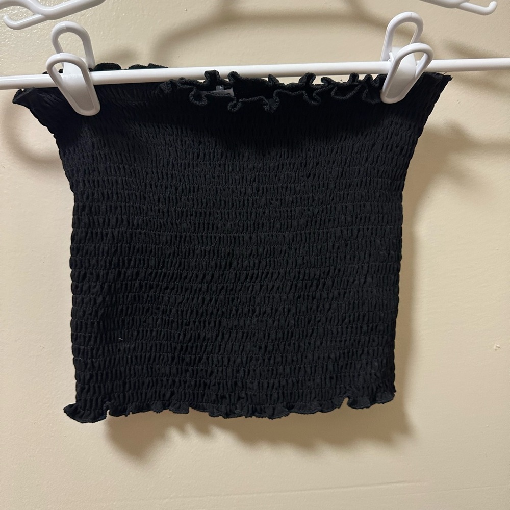 Black Smocked Crop Top